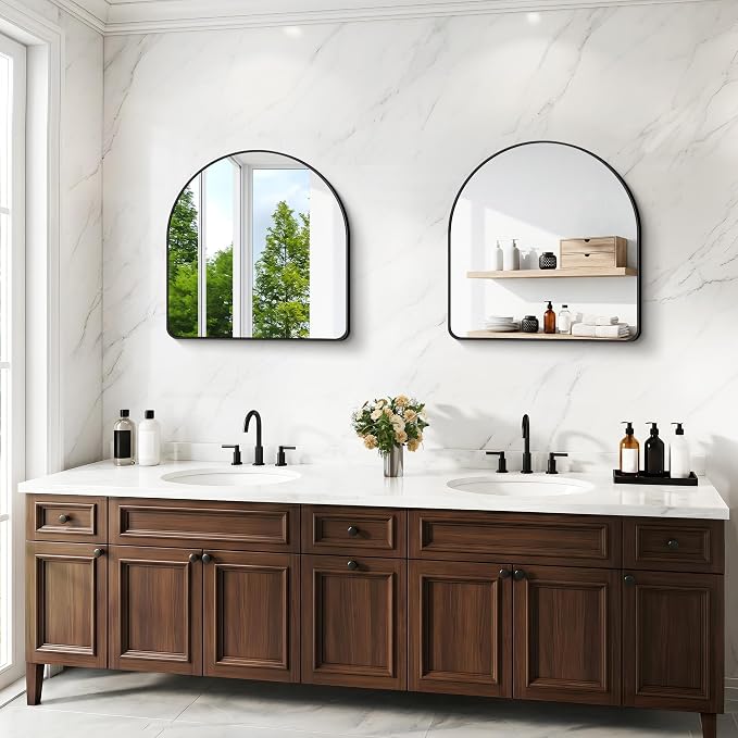 BONEWEI Arched Wall Mirror,36x36 inch Black Arched Mirror Bathroom,Large Vanity Mirror for Over Sink Metal Frame,Tempered Glass Arch Mirrors for Bedroom,Entryway,Living Room,Home Decor Shatter-Proof