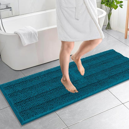 OLANLY Thick Bathroom Runner Rugs 59x20, Chenille Bath Rugs, Peacock Blue | Absorbent Striped, Rubber Backing, Machine Wash, Long Bath Mats for Bathroom Floor, Tub and Shower, Home Decor Accessories