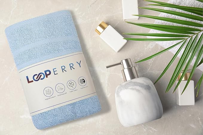 Looperry 6 Pack Small Bath Towel Set - 100% Cotton 23x46 Shower Towels in 450 GSM. Lightweight & Absorbent Quick Dry Gym Towel for Showering, Pet Drying, Spas & Salons. Terry Ringspun Towels (Aqua)