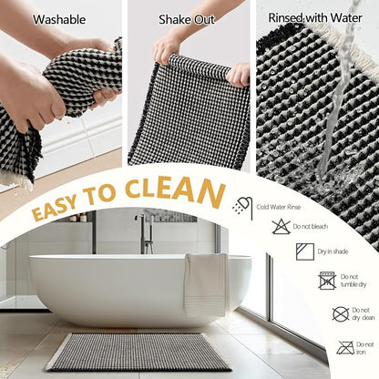 MIULEE Set of 2 Waffle Bathroom Rugs Boho Bath Mat Black&Cream 17x24 Inch | Non Slip, Super Absorbent, Washable, Ultra Soft, Rubber Backed, Small Bath Rugs for Bathroom Floor Tub Shower