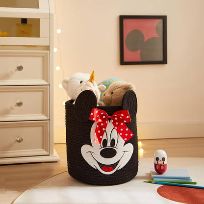 Disney Minnie Mouse Rope Storage Basket,Cute Figural Organizer Bin for Kids Room, Nursery or Toys, 10" H x 10" W