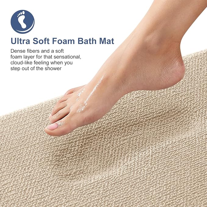 OLANLY Thick Memory Foam Bathroom Rugs 30x18, Absorbent Bath Mat, Beige | Soft Quick Dry Bath Rugs, Non-Slip, Machine Washable Carpet for Bathroom Floor, Tub and Shower, Home Decor Accessories