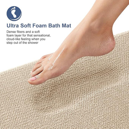 OLANLY Memory Foam Large Bathroom Rugs 47x32, Absorbent Bath Mat, Beige | Soft Quick Dry Bath Rugs, Non-Slip Carpet, Machine Washable Mat for Bathroom Floor, Tub and Shower, Home Decor Accessories