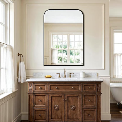 Bathroom Vanity Mirror for Wall 28x40 Inch Black Metal Framed | HD Tempered Glass, Bathroom Mirror for over Sink, Living Room, Bedroom, Entryway, Mantel, Fireplace Decor