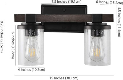 JONATHAN Y 15" Oil Rubbed Bronze LED Vanity Light, Rustic Farmhouse Sconce, Clear Seeded Glass Shade, Industrial Wall Lamp for Bathroom Mirror, Kitchen Sink, LED Bulb (JYL7508A)