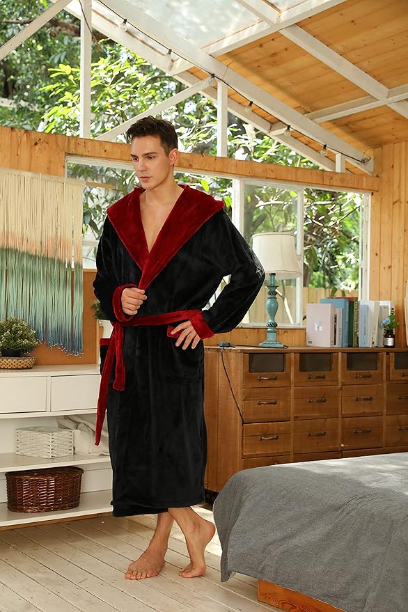 U2SKIIN Mens Hooded Robe, Plush Robes for Men Long Fleece Bathrobe
