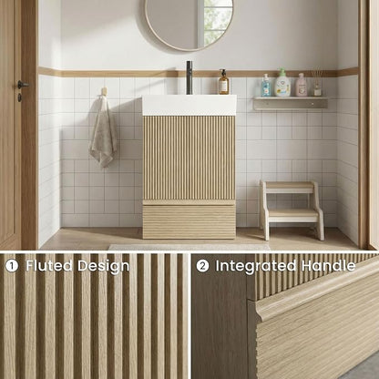 20 inch Bathroom Vanity with White Ceramic Sink, Bath Storage Cabinet with Soft-Closing Door and Drawer, Perfect for Small Space, Powder Room, Hotel, Light Oak
