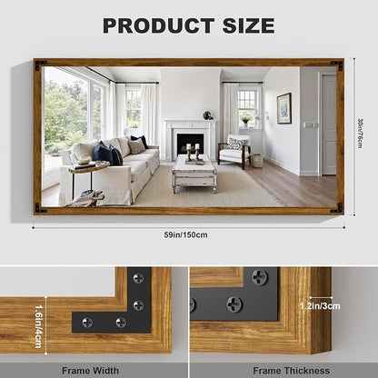 Hasipu Farmhouse Bathroom Mirror, 60"x30" Rustic Wood Framed Wall Mounted Mirror, Walnut Vintage Vanity Mirror Modern Farmhouse Style Decrative Mirrors