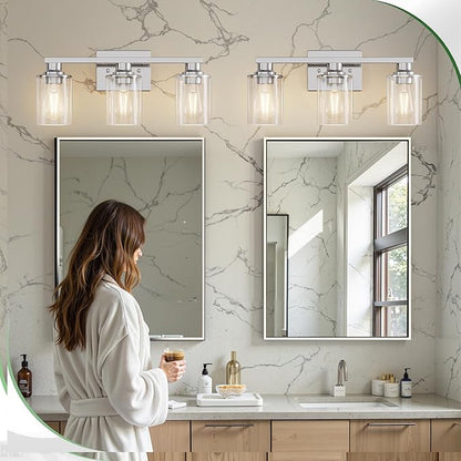 DORESshop 20 Inch Bathroom Light Fixtures, 3-Light Chrome Bathroom Lighting Fixtures Over Mirror with Clear Glass Shade, Vanity Lights for Living Room Bedroom