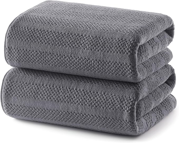 ecolook Microfiber Bath Towels Set of 2, 31 x 63 Inch Extra Large Bath Towel Set, Super Soft & Highly Absorbent, Quick Dry Lightweight Towels for Bathroom, Gym, Spa, Pool & Travel, Dark Gray
