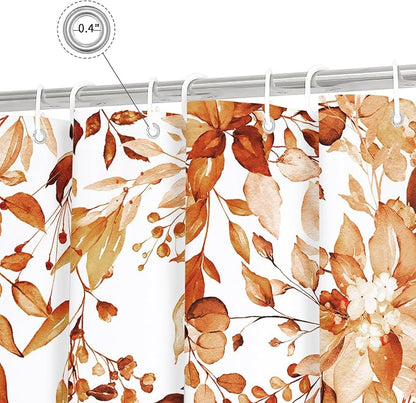 Orange Eucalyptus Shower Curtain, Watercolor Floral Print, 72x84 | Watercolor Plant Leaves Floral Print, Waterproof Fabric Bathroom Decor, Machine Washable, Rustproof Grommets