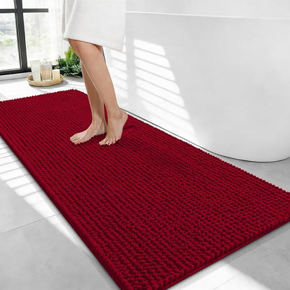 OLANLY Thick Chenille Bathroom Runner Rugs 44x24, Absorbent Bath Mat, Red | Soft Bath Rugs, Rubber Backing, Machine Wash Dry, Bath Mats for Bathroom, Tub and Shower, Home Decor Accessories