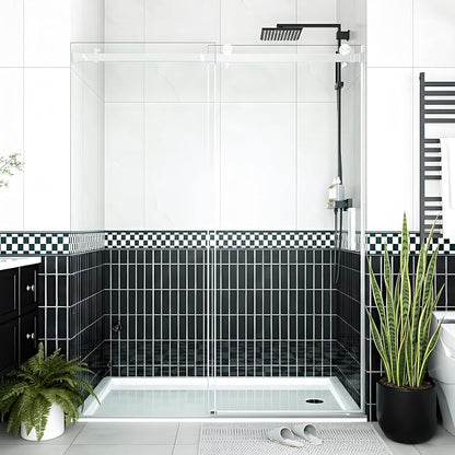 56-60" W x 76" H Frameless Sliding Shower Door, 1/4" (6mm) Tempered Glass with Explosion-Proof Film, Brushed Nickel Bypass Shower Door with Seal Strips