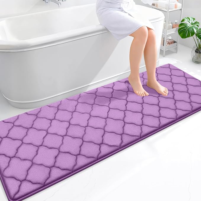 OLANLY Memory Foam Bath Mat Rug 70x24, Ultra Soft and Absorbent Bathroom Rugs, Non-Slip, Comfortable, Machine Washable Bath Carpet for Bathroom Floor, Tub, Shower and Home Decor Accessories, Lavender