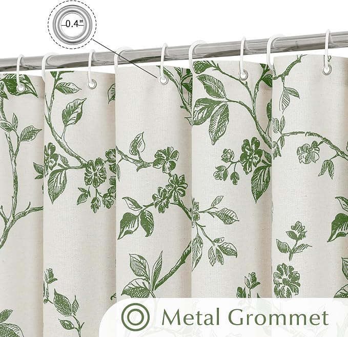 MitoVilla Long Shower Curtain Set 72 x 78, Cotton Floral Cottagecore Spring Shower Curtains for Bathroom, Modern Farmhouse Country Plant Leaves Bathroom Décor