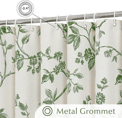 MitoVilla Long Shower Curtain Set 72 x 78, Cotton Floral Cottagecore Spring Shower Curtains for Bathroom, Modern Farmhouse Country Plant Leaves Bathroom Décor