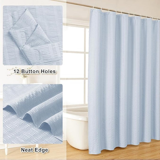 Aiyufeng Glacier Blue Shower Curtain for Bathroom, Embossed Textured Fabric Shower Curtain for Bathroom - Soft Cloth & Hotel Spa, Machine Washable, 72X84,Glacier Blue