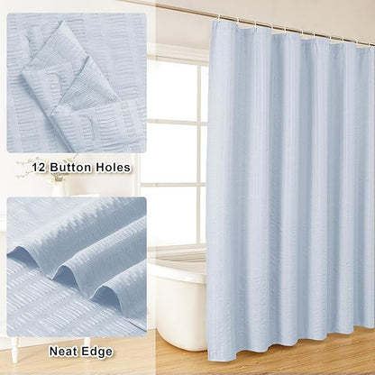Aiyufeng Glacier Blue Shower Curtain for Bathroom, Embossed Textured Fabric Shower Curtain for Bathroom - Soft Cloth & Hotel Spa, Machine Washable, 72X78,Glacier Blue