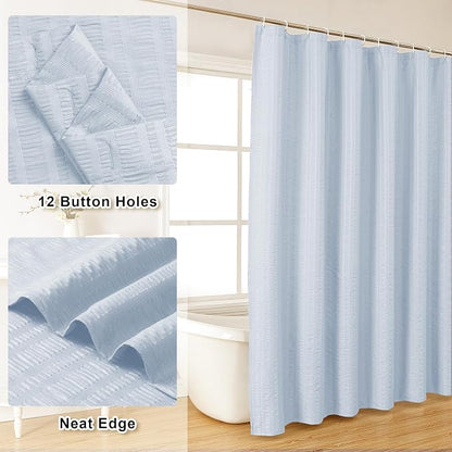 Aiyufeng Glacier Blue Shower Curtain for Bathroom, Embossed Textured Fabric Shower Curtain for Bathroom - Soft Cloth & Hotel Spa, Machine Washable, 36X72,Glacier Blue