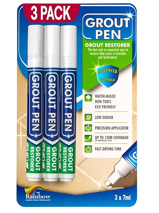 Grout Pen White Tile Grout Paint Marker - Narrow 5mm Tip (7mL) - 3 Pack | Waterproof Grout Refresh Restorer for Kitchen & Bathroom, Whitener Grout Sealer Pens for Cleaner Looking Grout Lines - White