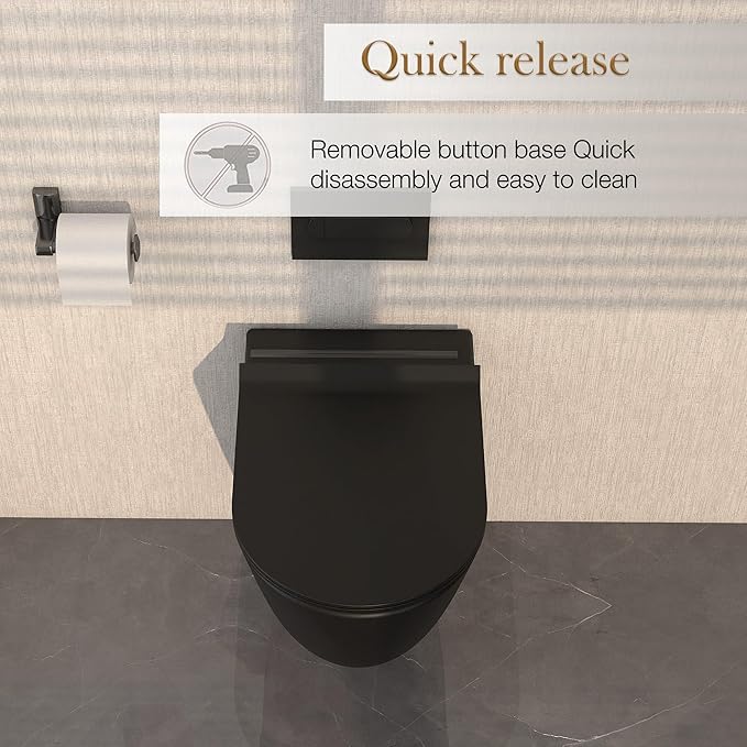 MEJE Wall Hung Toilet Bowl including Soft Close Seat,Dual Flush,Matte Black (Seat Included)