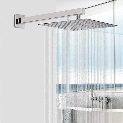 Shower Head with Extension Arm, High Pressure Square with ShowerArm, Stainless Steel Rainfall -Waterfall Full Body Coverage (10'' Shower with 16'' Arm, Chrome)