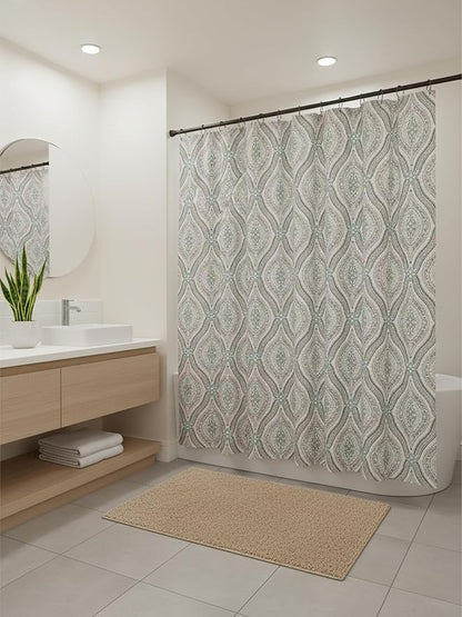 Serafina Home Hotel Quality Fabric Bathroom Shower Curtain: Modern Damask Paisley - Beige, Green and Taupe (72 x 70 inches)