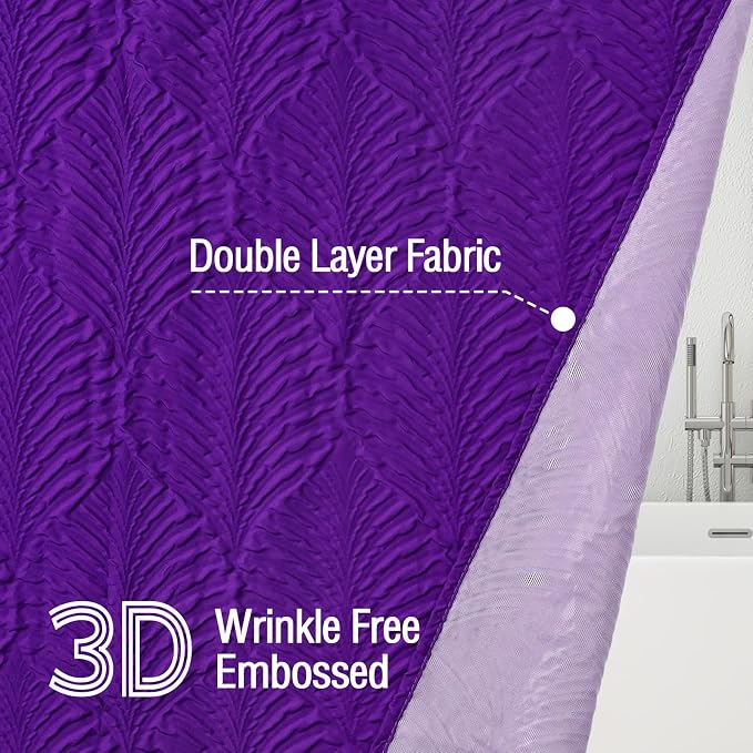 Purple Shower Curtain for Bathroom, 3D Embossed Textured Fabric Shower Curtain, Modern Farmhouse Chic Soft Cloth Shower Curtain Set with Hooks, 72x72