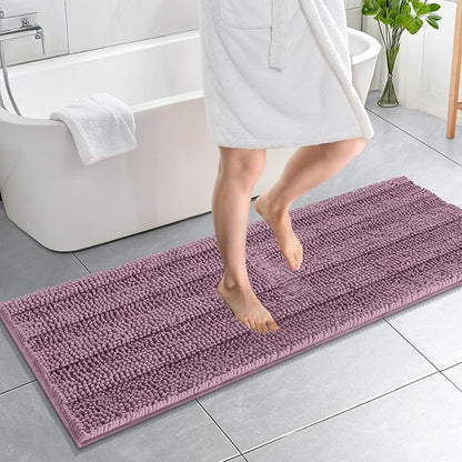 OLANLY Thick Bathroom Runner Rugs 59x20, Soft Chenille Bath Rugs, Deep Plum | Absorbent Striped, Rubber Backing, Machine Wash, Long Bath Mats for Bathroom Floor, Tub and Shower, Home Decor Accessories