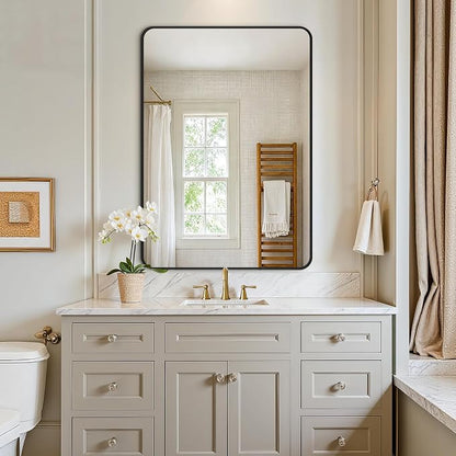 Vanity Bathroom Mirror, 40”x28” Black Bathroom Mirror for Over Sink | HD Tempered Glass, Anti-Rust Frame, Vertical or Horizontal, Wall Mirrors for Bathroom Sink, Living Room, Entryway, Bedroom