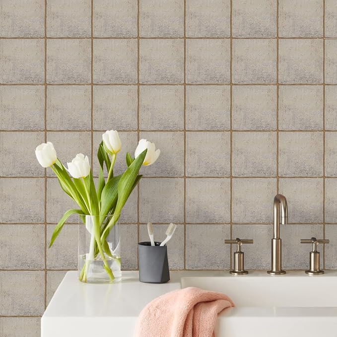 Alwayspon Stone Effect Vinyl Sticker Peel and Stick, Self-Adhesive Wall Tile Transfers Backsplash Sticker Decal for Kitchen Bathroom, 6x6inch/15x15cm 30Pcs, T026