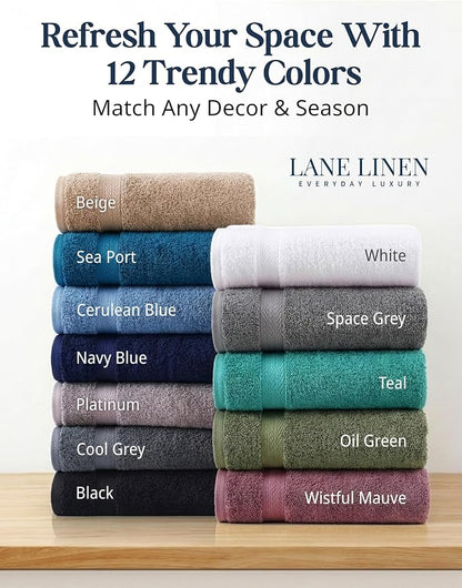 LANE LINEN 100% Cotton Bath Towels Set - 24 PCs - Durable, Quick Dry, Super Soft & Highly Absorbent - 4 Bath, 4 Fingertip, 6 Hand Towels, 8 Washcloths, 2 Bath Sheets - Perfect Family Set - Cool Grey | Towels And Washcloths Sets - Oversized & Roomy, Lig...