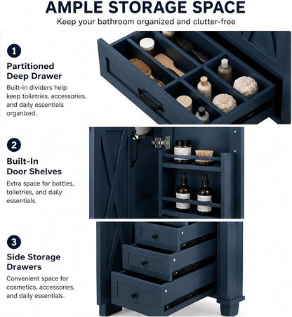 Bellemave 36" Bathroom Vanity with Sink, Bathroom vanities, Green Bathroom Vanity with Drawers, Sink Cabinet, Navy Blue, 36"
