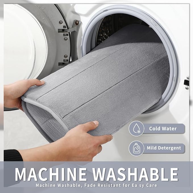 Yimobra Large Bath Mat 36"x24", Super Soft Quick Dry Memory Foam Bathroom Rug, Water Absorbent, Non Slip Backing Machine Washable for Tub Shower, Thick Comfort Support, Gray