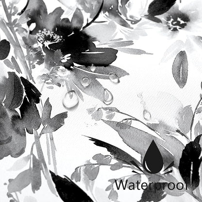 Black and White Watercolor Black Floral Shower Curtain for Bathroom, 72x72 | Modern Abstract Flower Decorative Fabric Shower Curtain Set with Hooks