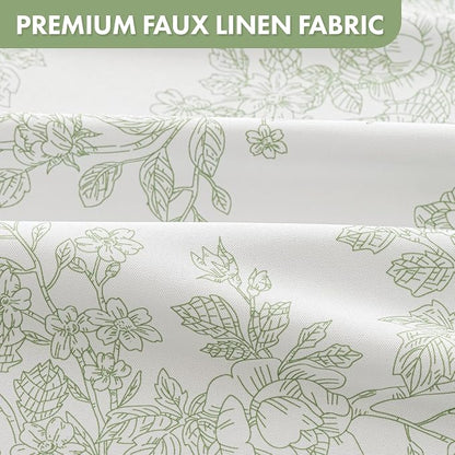 Spring Extra Long Sage Green Floral Shower Curtain W72*L96 Inches | Linen Textured Fabric, 12 Rustproof Metal Hooks, Wrinkle Resistant Cloth, Machine Washable, Bathroom Decor for Cottage Core