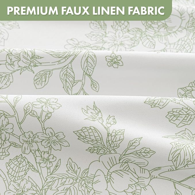 Spring Sage Green Floral Shower Curtain W72*L78 Inches Long | Linen Textured Fabric, 12 Rustproof Metal Hooks, Wrinkle Resistant Cloth, Machine Washable, Bathroom Decor for Cottage Core