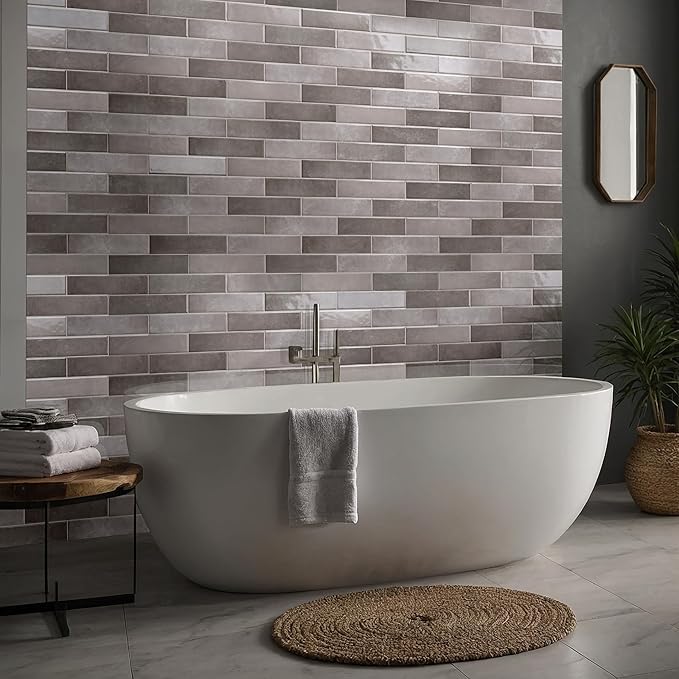 M S International Renzo Storm Glossy Ceramic Subway Tile for Bathroom, Kitchen Backsplash, Accent Wall, and Shower - Sample