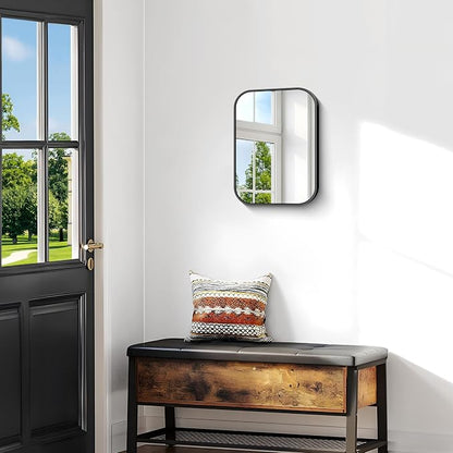BONEWEI 16x20 inch Bathroom Mirror,Black Rectangle Mirror,Wall Mounted Bathroom Frame Vanity Mirror with Round Corner for Bedroom Living Room,Entryway Hangs Horizontal or Vertical