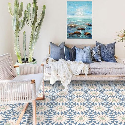 MORCART 20PCS 7.87" x 7.87" Peel and Stick Floor Tile, DIY Vinyl Flooring | Blue and White Floral Look, Self-Adhesive, Removable and Waterproof Tile Sticker for Bathroom, Kitchen, Wall, Stairs