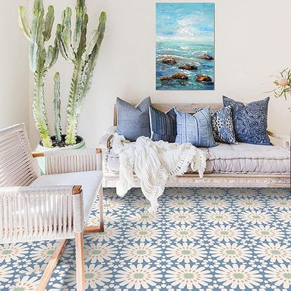 MORCART 40PCS 7.87" x 7.87" Peel and Stick Floor Tile, DIY Vinyl Flooring | Blue and White Floral Look, Self-Adhesive, Removable and Waterproof Tile Sticker for Bathroom, Kitchen, Wall, Stairs