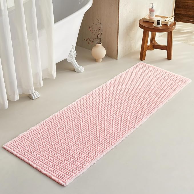 TYUU Waffle Runner Rug Bathroom, Long Cute Bath Mat 72x24 Light Peachy Pink | Super Absorbent Quick Dry Bath Rug, Non-Slip Backing, Soft Waffle Washable Farmhouse Bathroom Mats, Tub, Shower & Home Decor