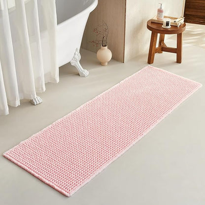 TYUU Waffle Runner Rug Bathroom, Long Cute Bath Mat 72x24 Light Peachy Pink | Super Absorbent Quick Dry Bath Rug, Non-Slip Backing, Soft Waffle Washable Farmhouse Bathroom Mats, Tub, Shower & Home Decor