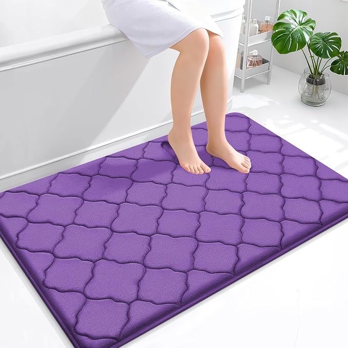 OLANLY Memory Foam Bath Mat Rug 47x32, Ultra Soft and Absorbent Bathroom Rugs, Non-Slip, Comfortable, Machine Washable Bath Carpet for Bathroom Floor, Tub, Shower and Home Decor Accessories, Purple