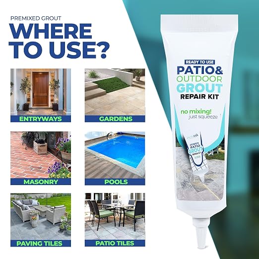 Premixed Patio Grout - Paver and Stone Joint Filler (14oz/400g) | Acrylic sanded formula, multiple shades including red and blue, bathroom shower kitchen tile, water-resistant, 44 sq ft