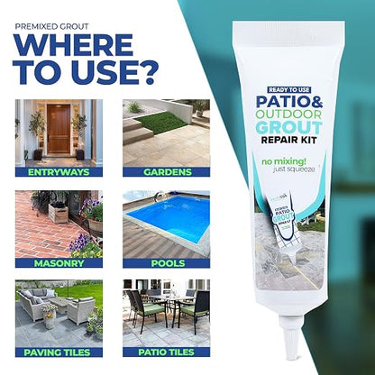 Premixed Patio Grout - Paver and Stone Joint Filler (14oz/400g) | Acrylic sanded formula, multiple shades including red and blue, bathroom shower kitchen tile, water-resistant, 44 sq ft