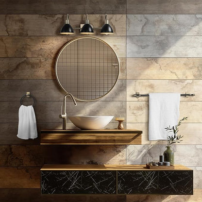 GLOBE Electric 63000058 5-Piece All-in-One Bathroom Accessory Set, Brass & Black, 3-Light Vanity Light, Towel Bar, Toilet Paper Holder, Towel Ring, Robe Hook, Bathroom Lights Over Mirror