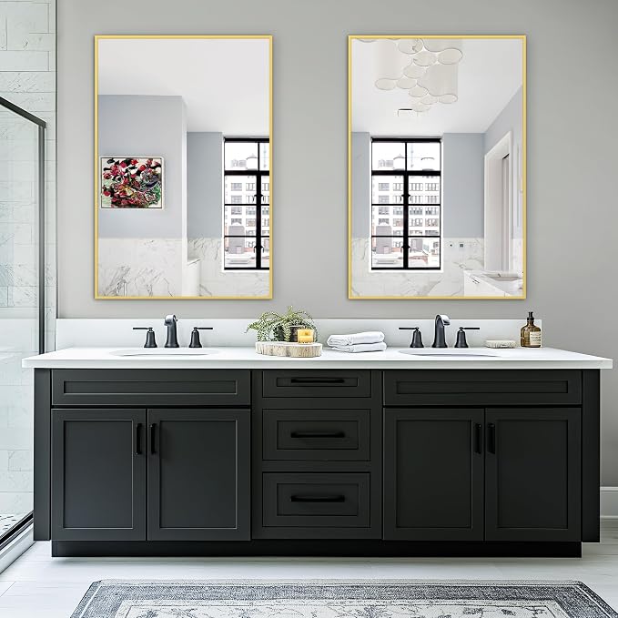 Bathroom Vanity Mirror for Wall 2Pack 36"x24" Bathroom Mirror for Over Sink | HD Shatterproof Glass, Rectangular Metal Frame, Horizontally or Vertically, Mirror for Bathroom, Living Room, Entryway(Gold)