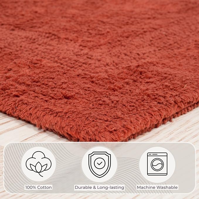 Bathroom Rugs - 2 - Piece Cotton Bathroom Mat Set - Machine Washable Bath Mats for Washroom, Kitchen, or Laundry Room by Lavish Home (Brick)