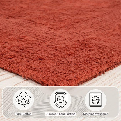 Bathroom Rugs - 2 - Piece Cotton Bathroom Mat Set - Machine Washable Bath Mats for Washroom, Kitchen, or Laundry Room by Lavish Home (Brick)